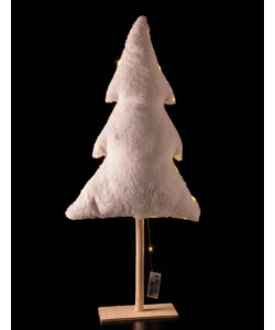 Albero peluche con luci led e pianta in legno, 100 cm